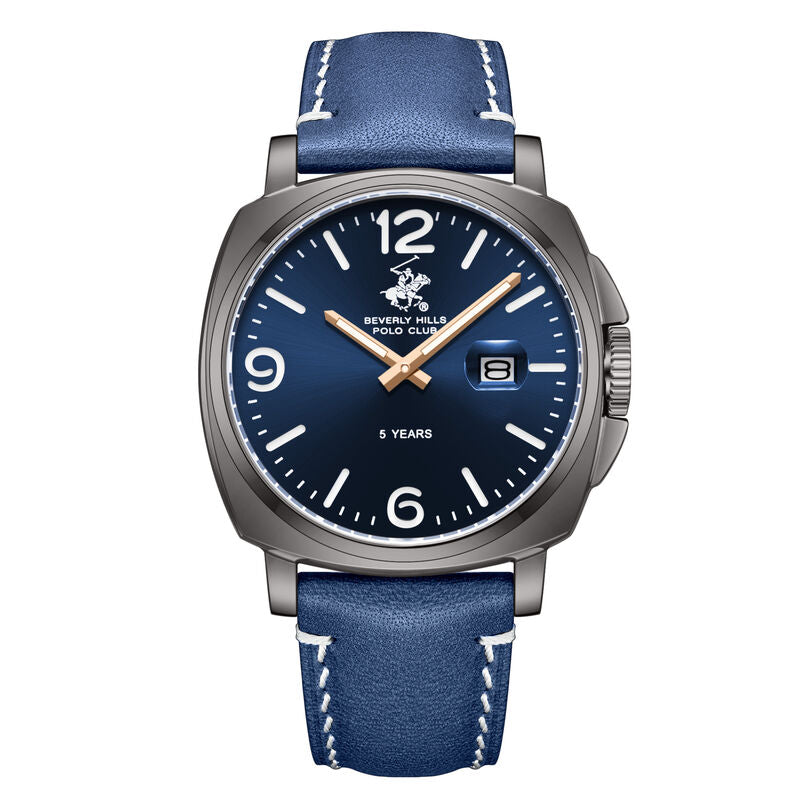 Beverly Hills Polo Club Men's Analog Watch, Blue Dial with Blue Leather Strap, BP3867X.099