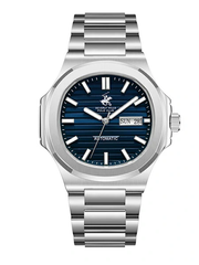 Beverly Hills Polo Club Men's Automatic Watch with Dark Blue Dial and Silver Stainless Steel Band, BP3835X.390