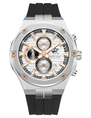 Beverly Hills Polo Club Men's Analog Watch, Silver Dial Multi-Function With Black Silicone Strap, BP3822X.331