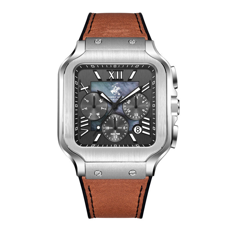 Beverly Hills Polo Club Men's Multifunction Analog Watch, Grey Dial with Brown Leather Strap, BP3854X.364