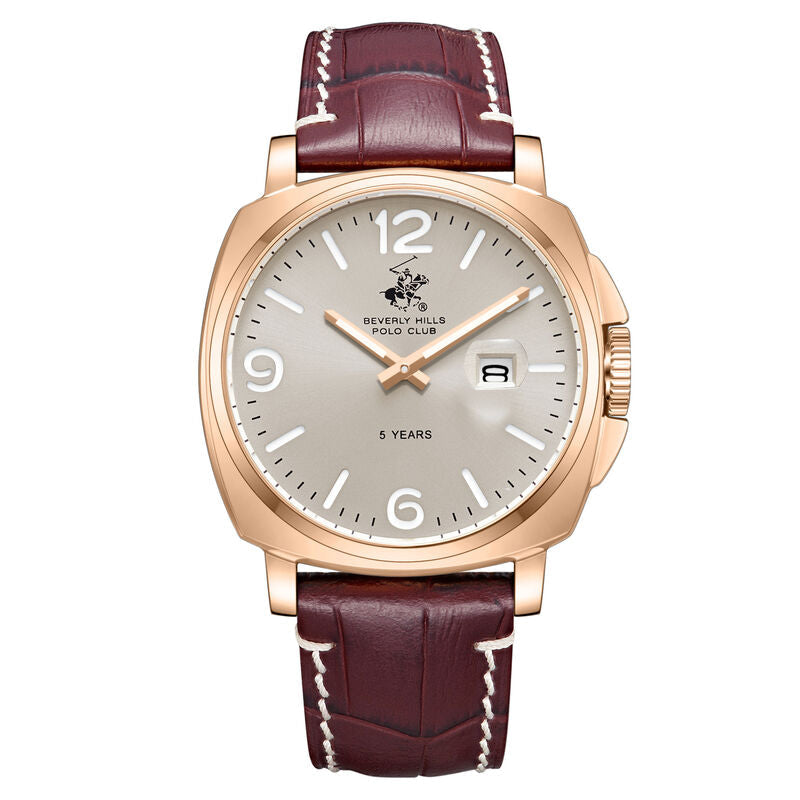 Beverly Hills Polo Club Men's Analog Watch, Silver Dial with Brown Leather Strap, BP3867X.162