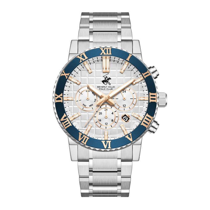 Beverly Hills Polo Club Men's Multifunction Analog Watch, Silver Dial with Stainless Steel Band, BP3869X.330